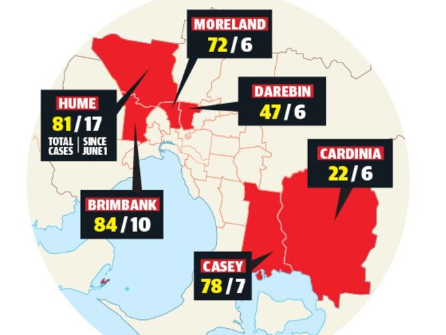 Coronavirus cases by local government area.