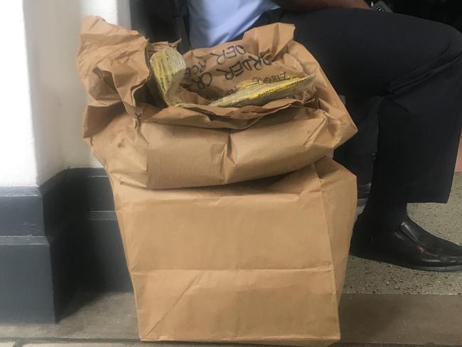 Two bags of cocaine containing several bars brought into court as evidence on day two of trial of Yvette and John Nikolic in Suva, Fiji, continued. Picture: News Corp Australia