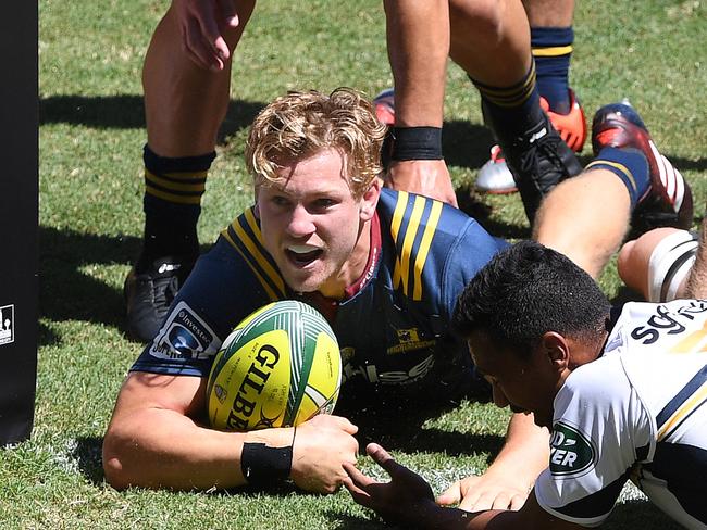 James Lentjes crossed over to score during the Highlanders’ win over the Brumbies.