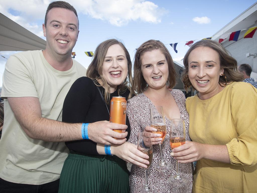 (L-R) Oliver and Hannah Barta, Zoe Bloomfield and Dee Earley enjoying the NYE party at the 2019 Taste of Tasmania. Picture: LUKE BOWDEN