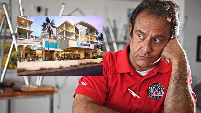 Manfred Lorber from Hog's Breath Cafe at Caloundra says his restaurant has been flooded by the resort swimming pool above his building.