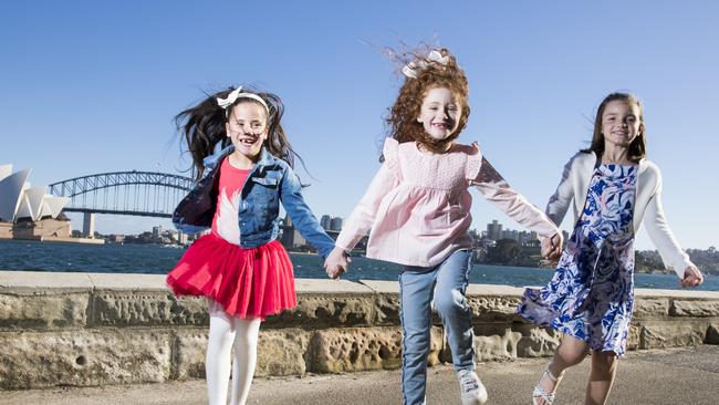 Scarlett Grima, 7, from Shellharbour, Scarlett Southon, 7, from Trundle, and Scarlett McCarthy, 8, from Maroubra. Picture: Dylan Robinson