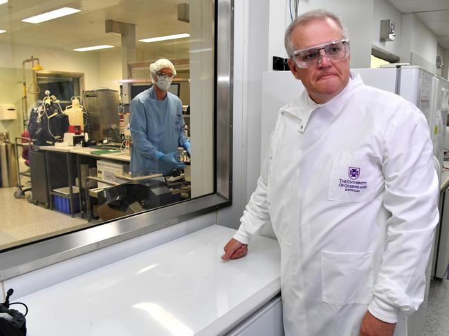 Scott Morrison tours the University of Queensland Vaccine Lab in Brisbane. Picture: Darren England via NCA NewsWire