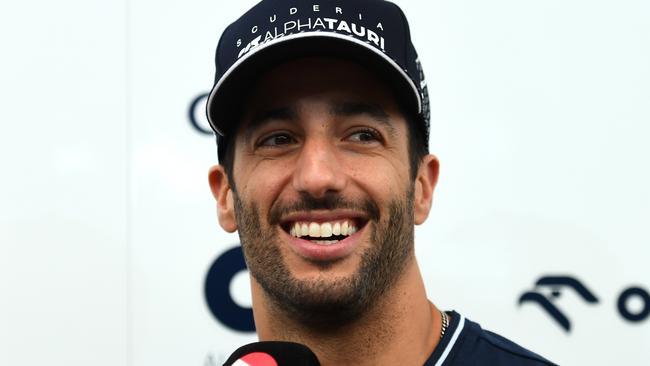 SAO PAULO, BRAZIL - NOVEMBER 02: Daniel Ricciardo of Australia and Scuderia AlphaTauri talks to the media in the Paddock during previews ahead of the F1 Grand Prix of Brazil at Autodromo Jose Carlos Pace on November 02, 2023 in Sao Paulo, Brazil. (Photo by Rudy Carezzevoli/Getty Images)