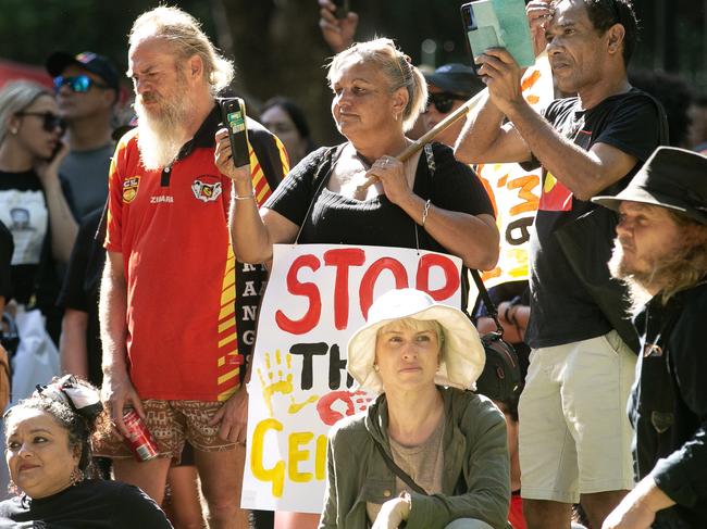 SYDNEY, AUSTRALIA - NewsWire Photos, JANUARY 26, 2022: Crowds gather at Belmore Park in Sydney as the annual Invasion Day protests get underway. Picture: NCA NewsWire / Brendan Read