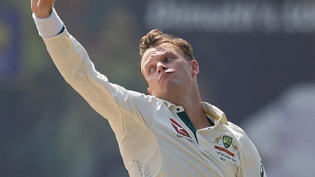 GALLE, SRI LANKA - FEBRUARY 06: Matthew Kuhnemann of Australia bowls during day one of the Second Test match in the series between Sri Lanka and Australia at Galle International Stadium on February 06, 2025 in Galle, Sri Lanka. (Photo by Robert Cianflone/Getty Images)