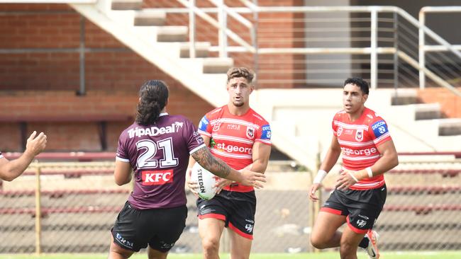 The Dragons’ fullback battle is far from sorted, with both Zac Lomax and Tyrell Sloan spending time at the back. Picture: Chris Kennedy