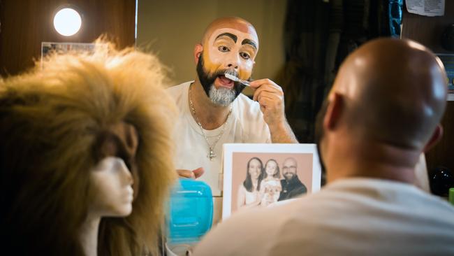 The Lion, played by John Xintavelonis gets ready for curtain call. Picture: Tom Huntley