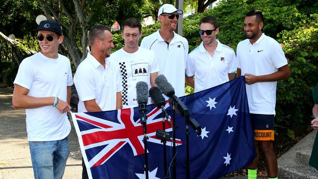 John Millman (third from left) with Team Australia ahead of the ATP Cup. Picture: AAP