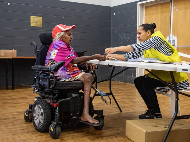 Mina Andrews casts her vote at a Yarrabah polling booth in far north Queensland last weekend.