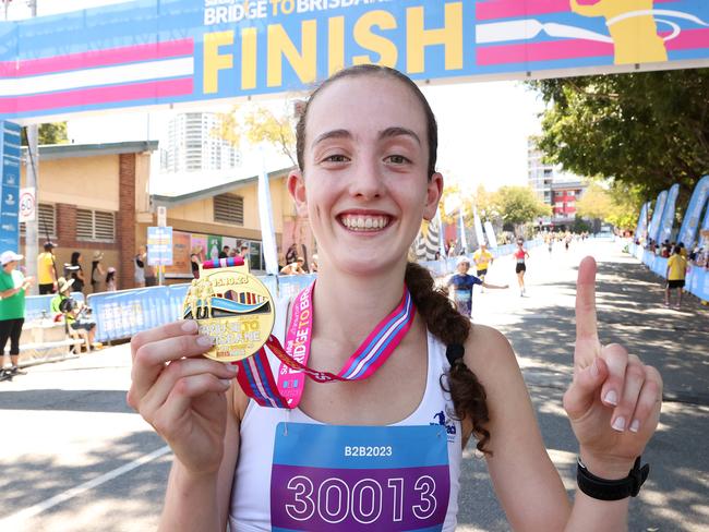 Winner Kobi Walker, 16, Bridge to Brisbane, 4.5km Finish Line, Bowen Hills. Picture: Liam Kidston