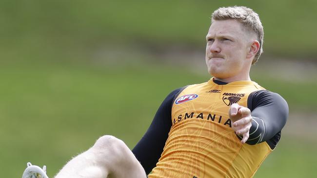 NCA. MELBOURNE, AUSTRALIA. September 9 , 2024. AFL. Hawthorn training at Waverly Park .  James Sicily of the Hawks    during todays session   . Pic: Michael Klein