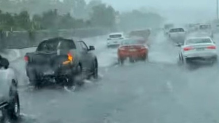 Mayhem on the M1 south of Brisbane as the storm hit. Picture: Aussie Towing