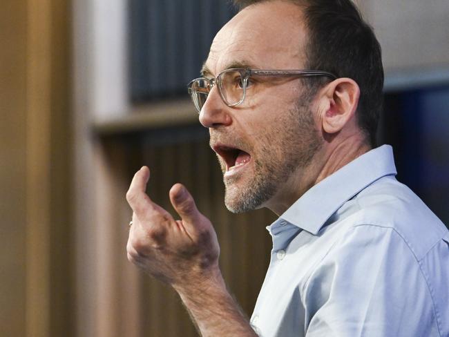 CANBERRA, Australia - NewsWire Photos - August 28, 2024: Adam Bandt, Australian Greens Leader addresses the National Press Club of Australia in Canberra on "The Greens' plan to take on corporate greed and build a better life for all of us". Picture: NewsWire / Martin Ollman