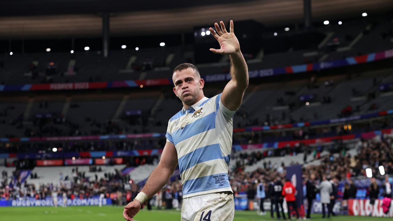 Emiliano Boffelli acknowledges the fans following Argentina's heavy defeat. Picture: Getty