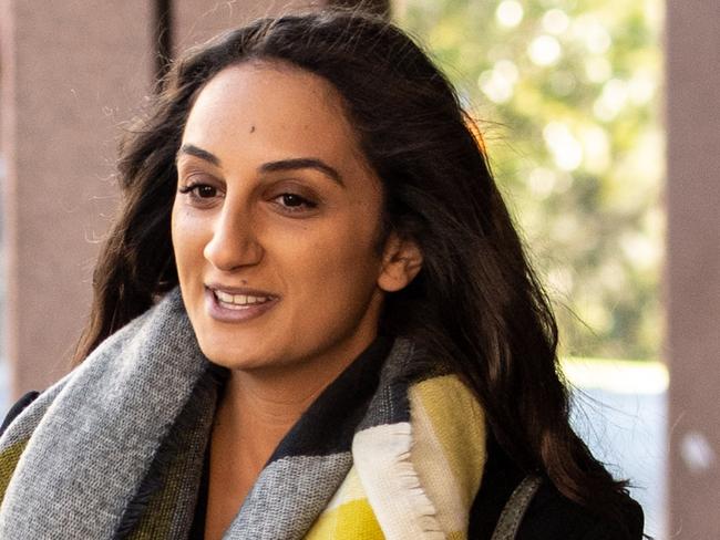 AAP Parramatta AdvertiserMasterChef 2019 winner Larissa Takchi on the right photographed arriving at Parramatta Local Court around 9.37am Wednesday, 29 July 2020.(AAP Image / Monique Harmer)