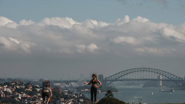 MAY 1, 2021: The Sydney skyline is seen from Dudley Page Reserve as hazard reduction burns continue. Picture: NCA NewsWire / Flavio Brancaleone