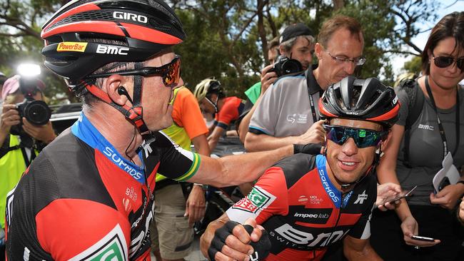 Two of the most successful riders in Tour Down Under history shake hands but only one is the answer to Q28