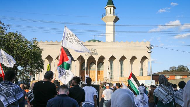 A rally organised by Stand 4 Palestine at Sydney’s Lakemba Mosque on the one-year anniversary of the October 7 attacks. Picture: Gaye Gerard