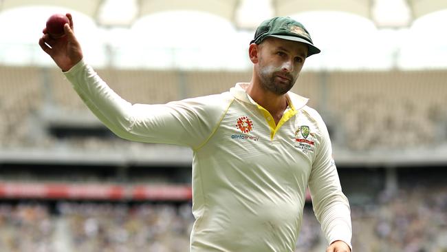 Nathan Lyon celebrates his five-wicket haul in Perth. Picture: Getty Images