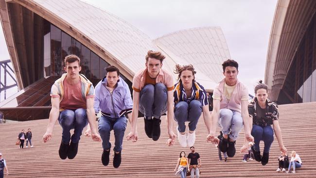 Blake Tuke (far left), who plays Big Deal, one of The Jets, from the acclaimed musical West Side Story, with fellow Jet’s Joshua Taylor, Noah Mullins, Sebastien Golenko, Nicholas Collins and Molly Bugeja.