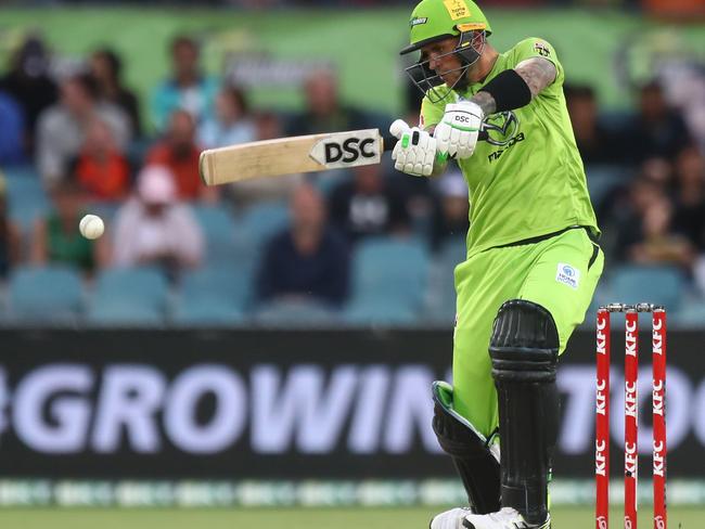 CANBERRA, AUSTRALIA - DECEMBER 29: Alex Hales of the Thunder bats during the Big Bash League match between Sydney Thunder and the Melbourne Stars at Manuka Oval, on December 29, 2020, in Canberra, Australia. (Photo by Mike Owen/Getty Images)