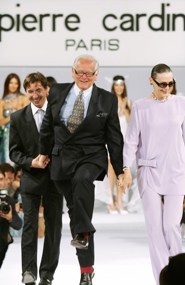 French fashion designer Pierre Cardin (centre) attending the showing of his collection at Ciragan Palace in Istanbul. Picture: AFP