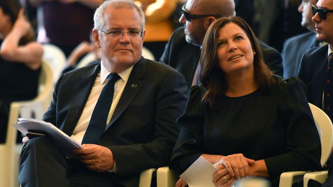 Prime Minister Scott Morrison and wife Jenny at Good Friday Easter services at St Charbel's Catholic Maronite Church in Sydney. Picture: AAP/Mick Tsikas