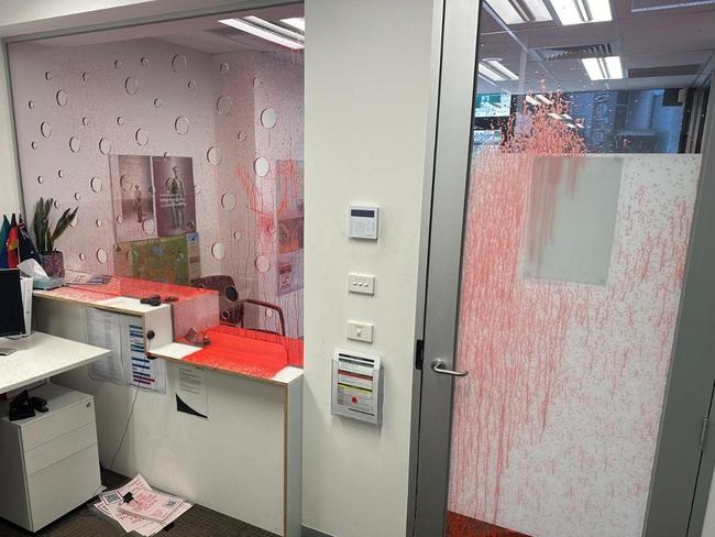 Red paint sprayed inside Mr Burns’s electorate office.