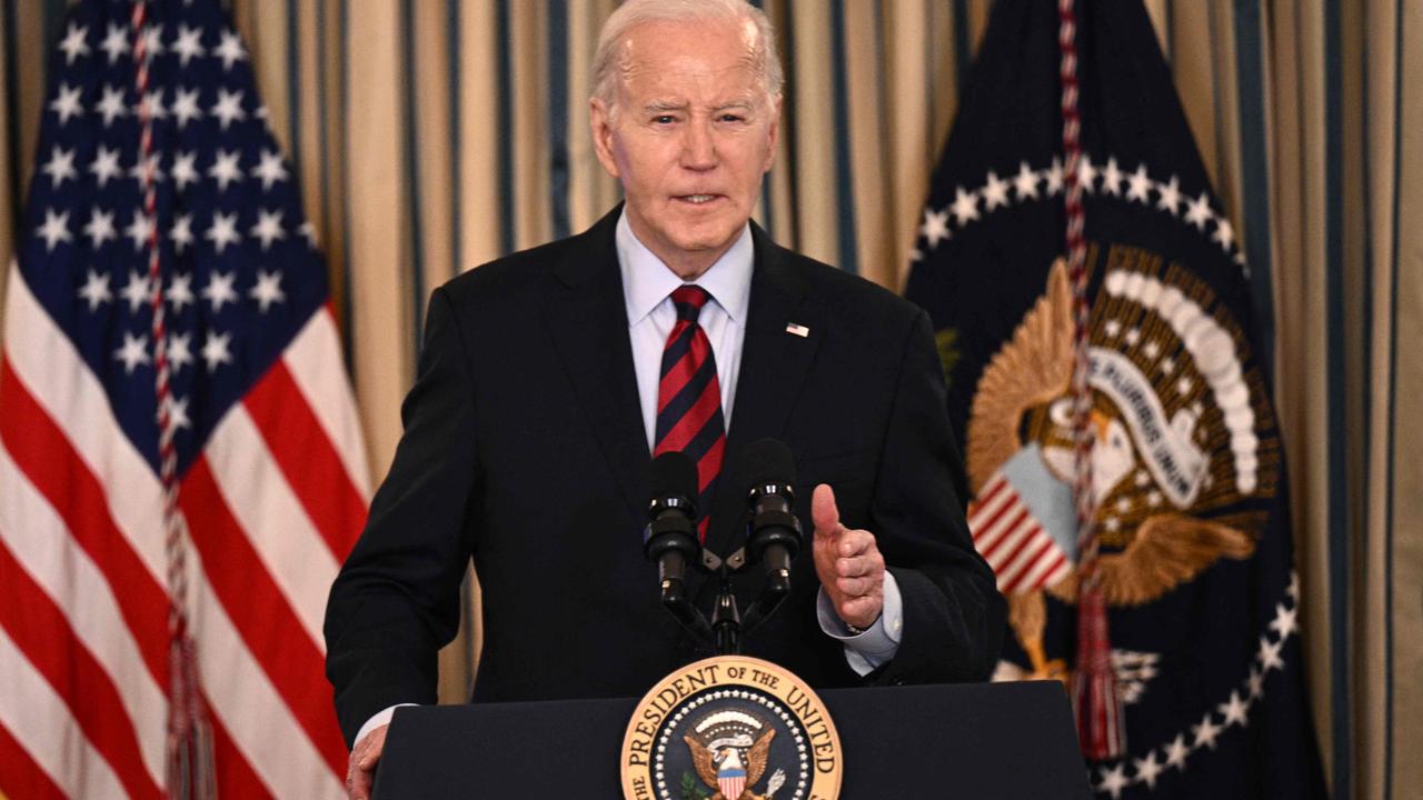 US President Joe Biden speaks during a meeting of his Competition Council in the State Dining Room of the White House in Washington, DC, on March 5, 2024. (Photo by Brendan SMIALOWSKI / AFP)