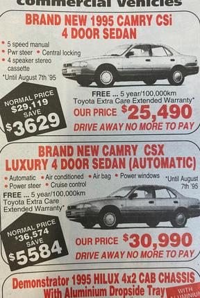 Car Prices were solid in 1995. Advertisements in the Gold Coast Bulletin, August 1995. Gold Coast History.