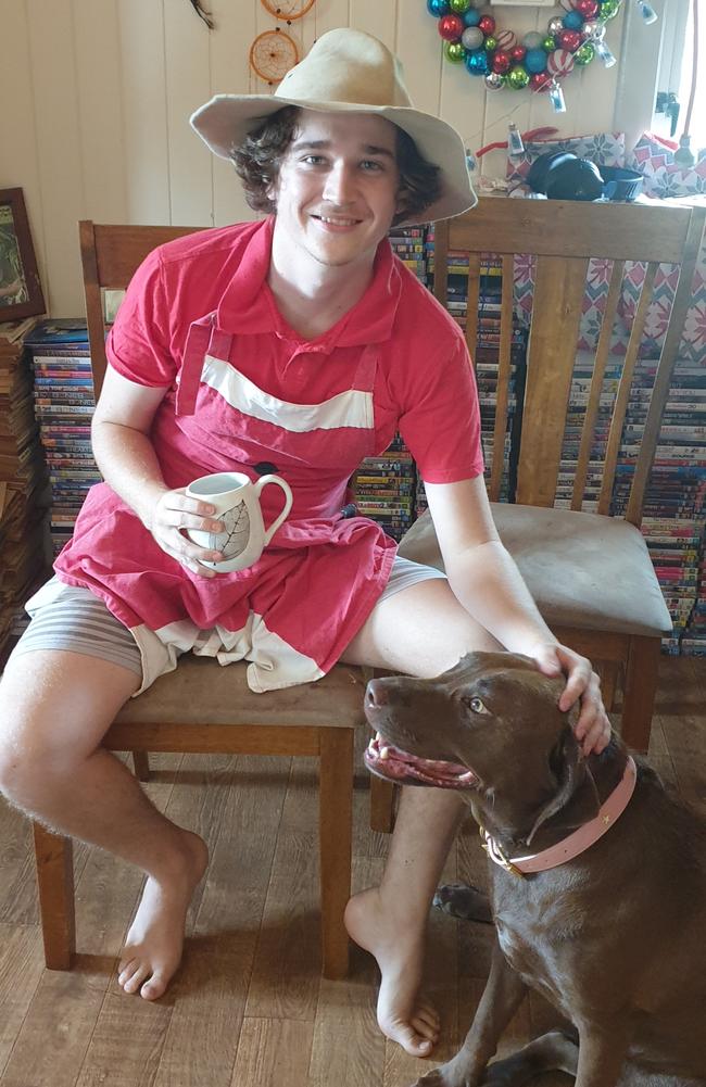 Qhaleb Quinn with his dog Ruby at a family Christmas. He adored Ruby. Picture: Supplied