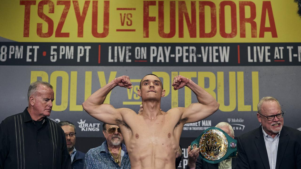 Tim Tszyu weighs-in.ahead of Sunday. Picture: Prime Video