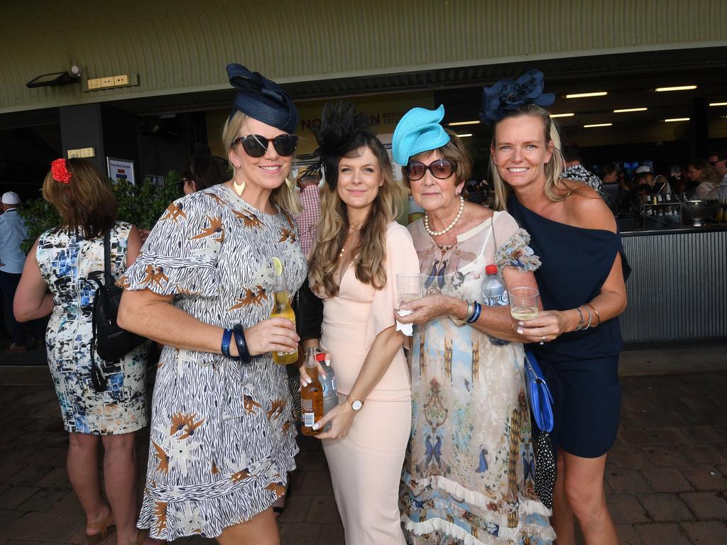 Darwin Cup colour gallery Jemma Anderson, Angelica Forster, Jacqueline Anderson, Kate Sorrenti. enjoys the 2019 Darwin Cup. Picture: KATRINA BRIDGEFORD