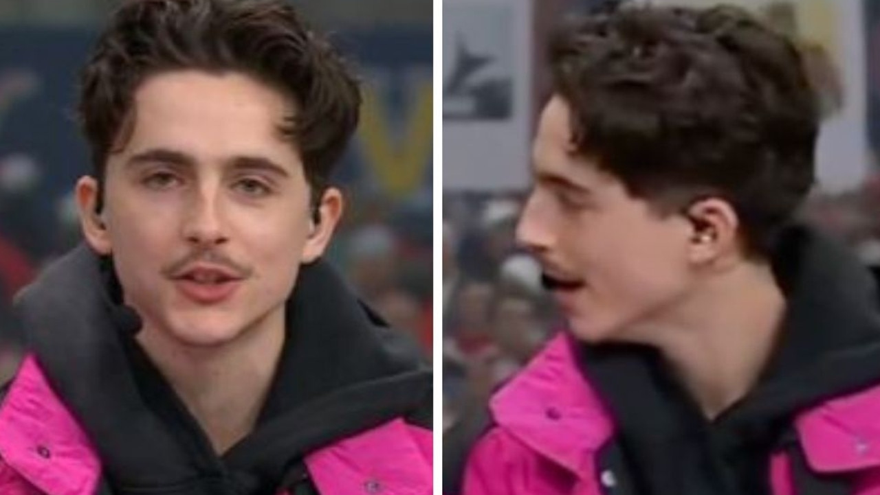 Timothee Chalamet impressed TV audiences with his knowledge of American college football on ESPN. Picture: College GameDay/X