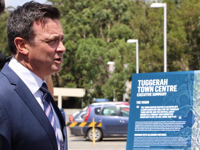 The $2.4 billion announcement for a new Tuggerah Town Centre, including 5000 homes and a redevelopment of Westfield with NSW Planning Minister Anthony Roberts, Scentre Group director of development Stewart White and Darkinjung Local Aboriginal Land Council Chairperson Matthew West 