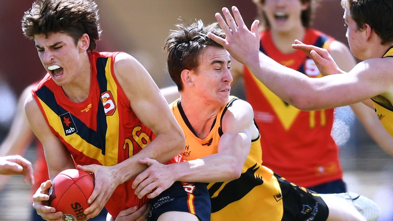 Shay Linke breaks away with the ball for South Australia. Picture: Mark Brake/AFL Photos