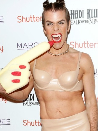 Perez Hilton dressed as Miley Cyrus for Halloween.