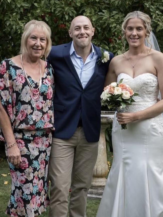 Nick Wolfe with mum Lee and wife Tani