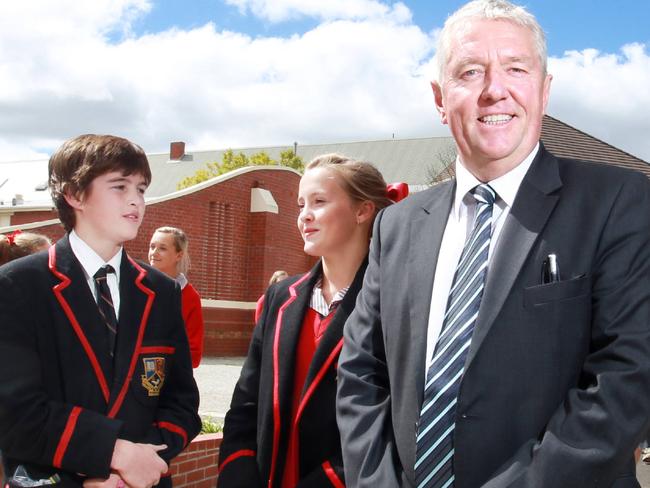 Principal David Shepherd with students from Ballarat Clarendon college. The School uses test results to better target its teaching which has shown huge improvements in student results.