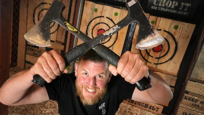 Baz Dewson of CHOP IT Axe Throwing &amp; Escape IT Rooms at Victor Harbor. Picture: Dean Martin