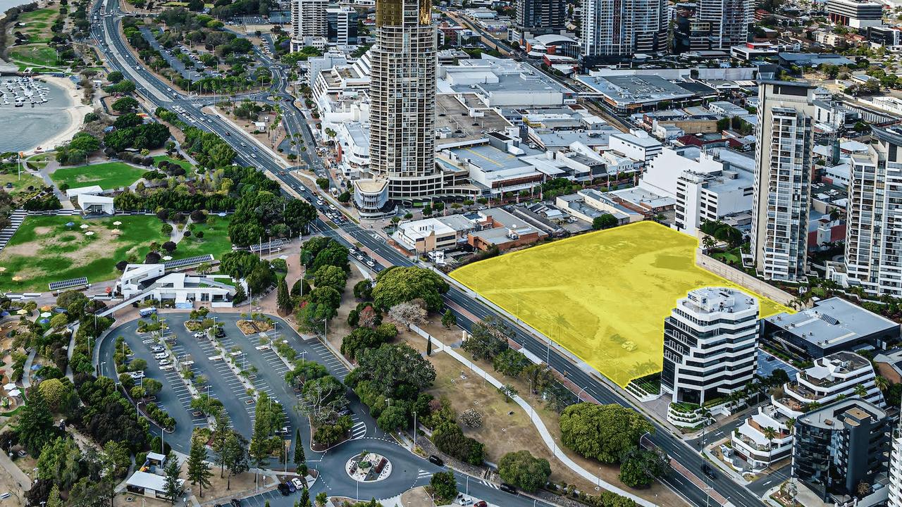 Aerial photograph of the Star of the Sea site in Southport which is on the market. A multi-tower development planned for the site never proceeded.