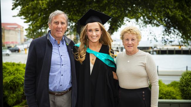 Maddie Muller with Judy and Lionel Williams. University of Tasmania Graduations. Federation Concert Hall, Hobart. Picture: RICHARD JUPE