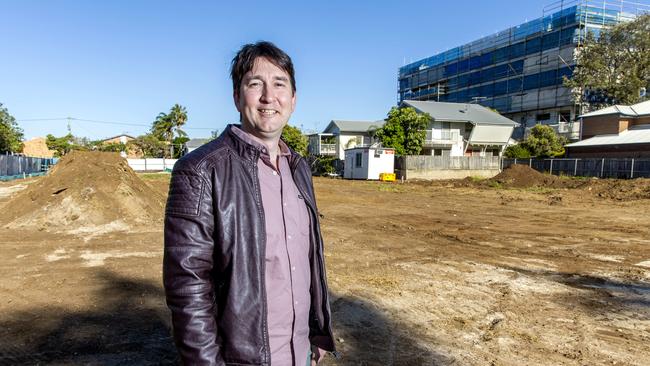 Developer Justin Ham poses for a photograph at the site of new Wynnum Cinema in Berrima Street before construction started in 2019. Picture: AAP Image/Richard Walker