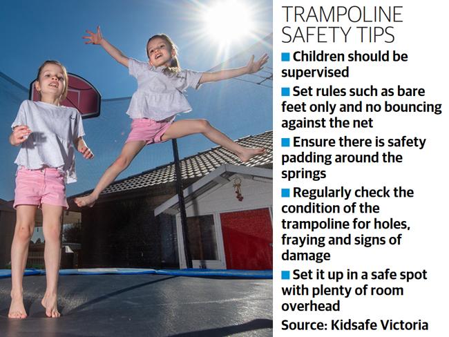 Five-year-old twins Aria and Isabelle have fun on the trampoline. Picture: Jay Town