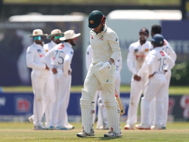 GALLE, SRI LANKA - FEBRUARY 08: Cooper Connolly of Australia walks off after he was dismissed during day three of the Second Test match in the series between Sri Lanka and Australia at Galle International Stadium on February 08, 2025 in Galle, Sri Lanka. (Photo by Robert Cianflone/Getty Images)