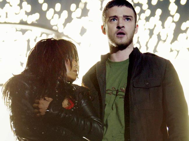 Janet Jackson and Justin Timberlake perform during the halftime show. Picture: Frank Micelotta/Getty Images