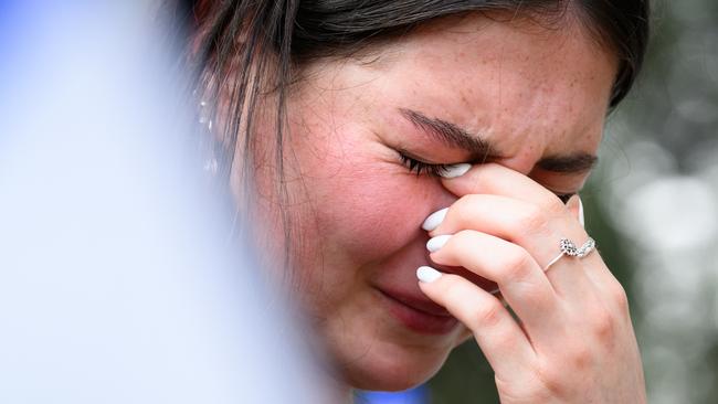 Mourners at the funeral of October 7 victims Dana and Carmel Becher. Picture: Leon Neal/Getty Images