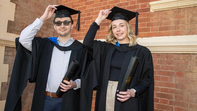 UniSQ classmates, Christopher Wright and Olivia Yaksich graduated with their Masters in Clinical Psychology. UniSQ graduation ceremony at Empire Theatre, Tuesday June 27, 2023.