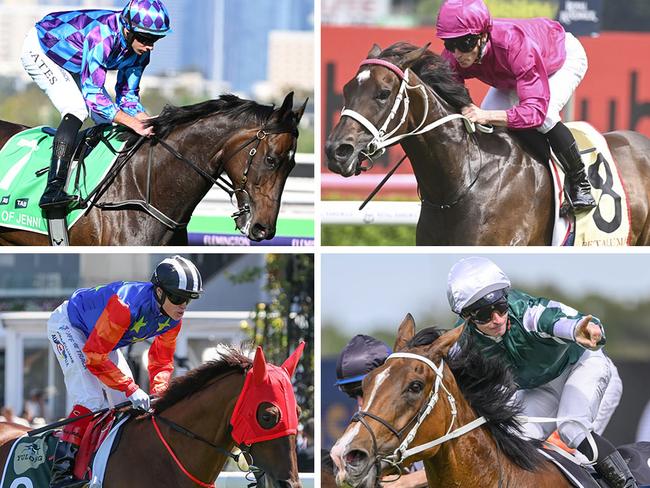 Outstanding mares (clockwise, from top left) Pride of Jenni, Fangirl, Via Sistina and Bella Nipotina have big Spring campaigns ahead of them. Pictures: File